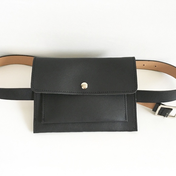 Black Waist Bag Fanny Pack Faux Leather Bag - Picture 3 of 8